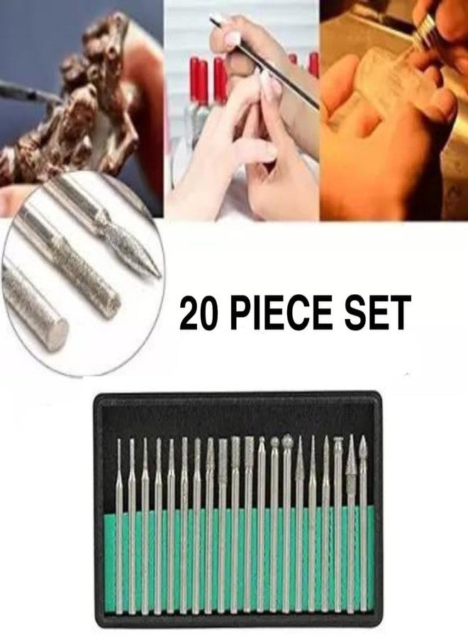 Khayl Rotary Shank Diamond Burr Bit Set | Grinding Burr Needle Point Engraving Stainless Steel Drill Bit Rotary Tool Set (20 pcs set | 2.35 Shank) - Image 3